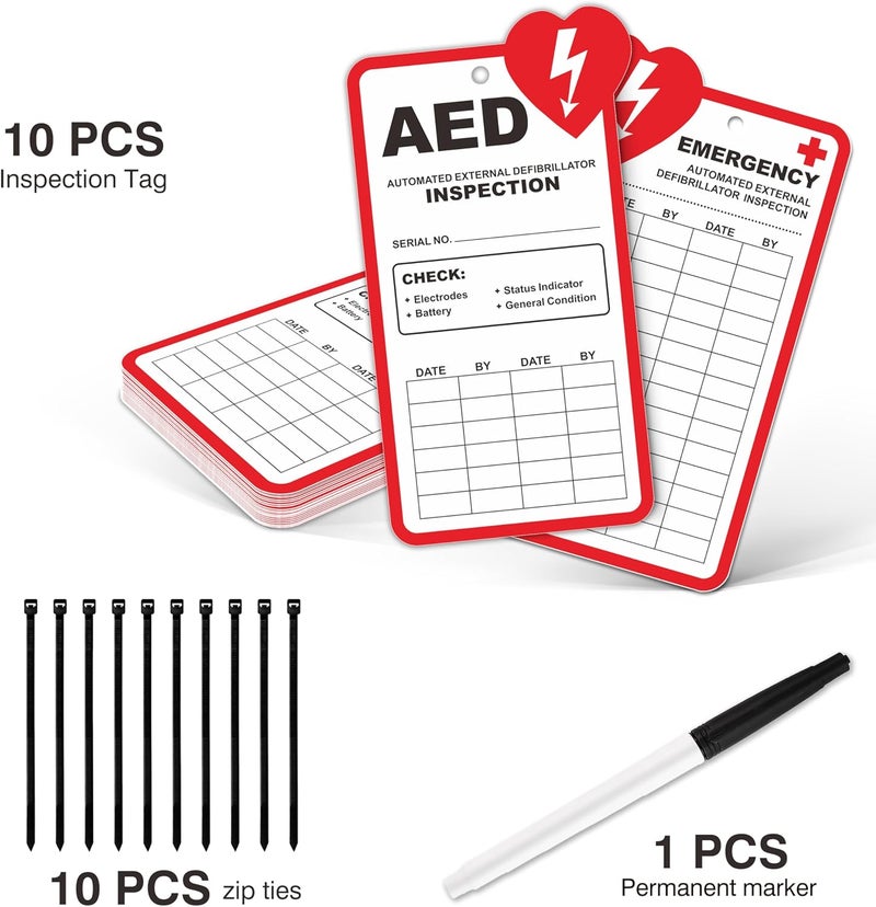 Fiivas AED Inspection Tags, Monthly Inspection Tags for AED Maintenance, 10 Pack AED Annual Inspection Record Tags with Zip Ties, Plastic Waterproof Aed Cards - Image 4